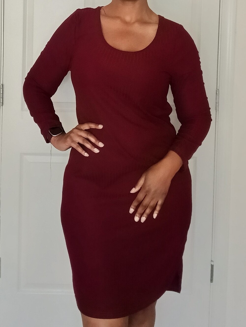Hot Kiss Ribbed Scoop Neck Dress Women 2XL Burgundy Bodycon Knit Dress